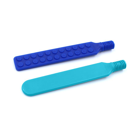 Benefits of ARK's Tongue Depressor Tip in Myofunctional Therapy Tongue Depressor Tip attachments for the Z-Vibe: side by side view of the smooth/teal and textured/royal blue options