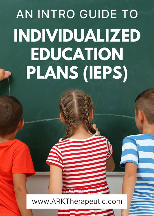 Three children stand at a chalkboard that says "An Intro Guide to Individualized Education Plans (IEPs)"