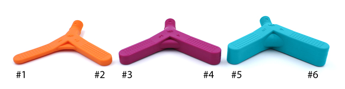 Side view of the Y Tips with each arm numbered from 1 through 6 demonstrating the increasing thicknesses