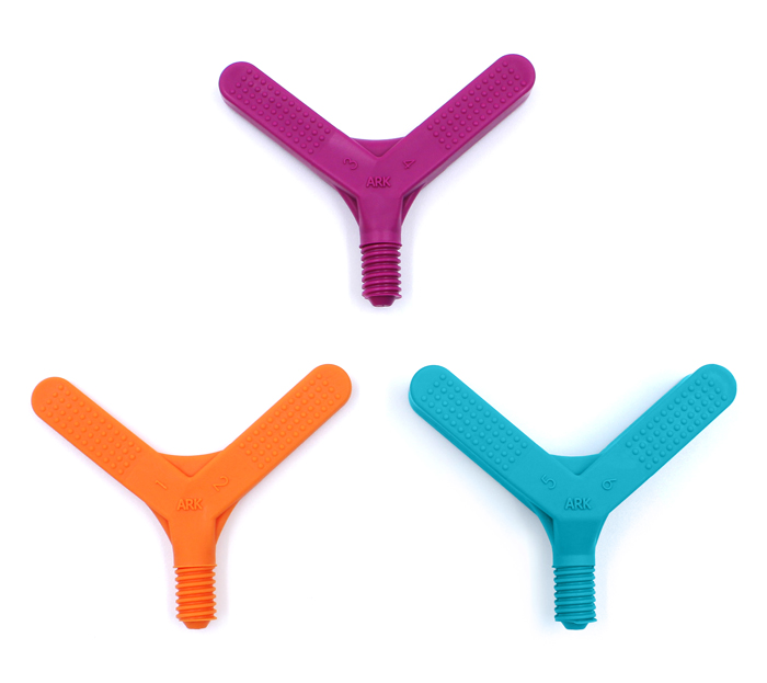 View of the 3 Z-Vibe tip attachment versions of the bite blocks (called Y Tips)