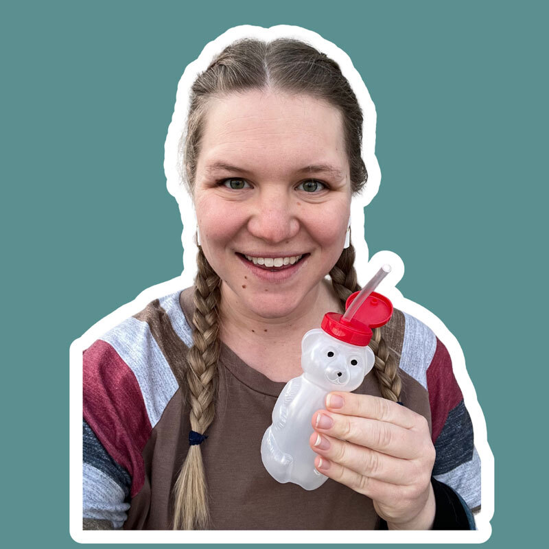 Physical Therapist Amber Michelle holding the Bear Bottle