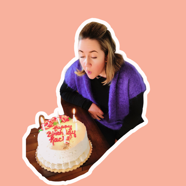 Speech Therapist Rachel Lynn blowing candles on a birthday cake