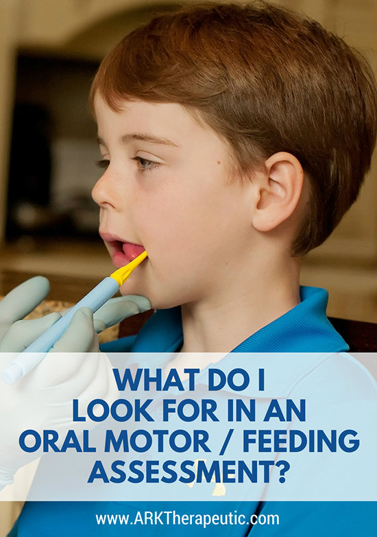 What Do I Look for in an Oral Motor / Feeding Assessment? A therapist places the Z-Vibe Fine Tip in the corner of a boy's mouth and instructs him to touch it with his tongue for lateralization